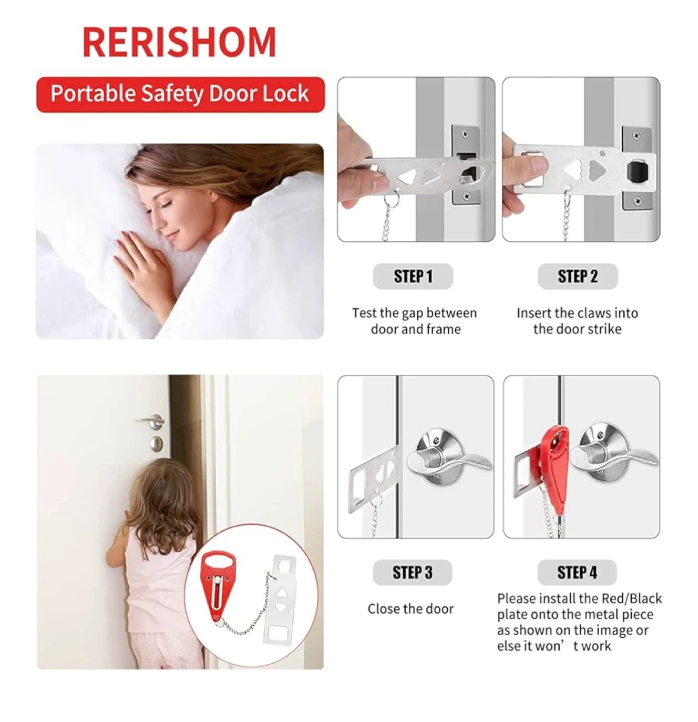 Portable Door Lock 2Pack RERISHOM image indicator(2)