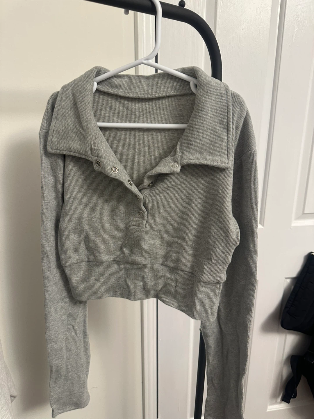 Grey Collared Long Sleeve Top