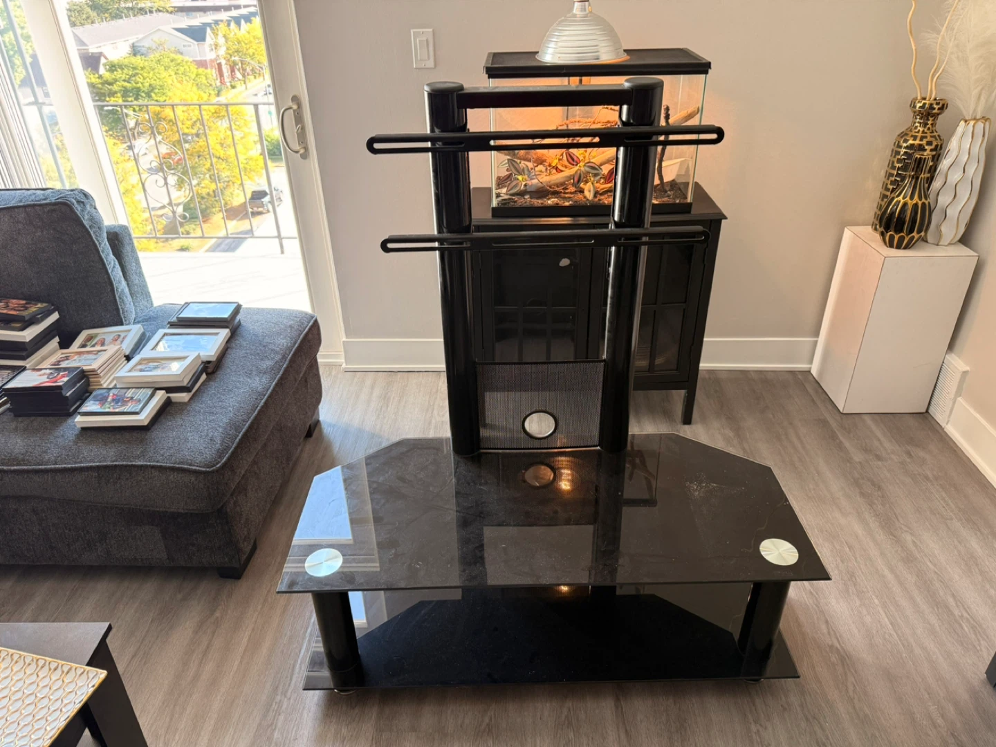 Black Glass TV Stand with Mount
