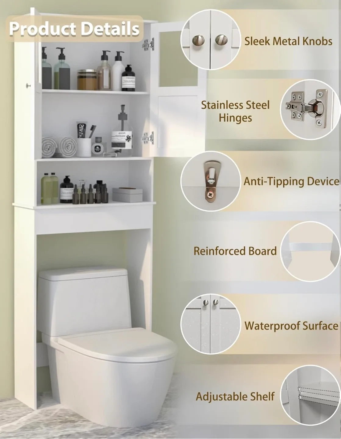 White Over-the-Toilet Storage Cabinet image indicator(4)