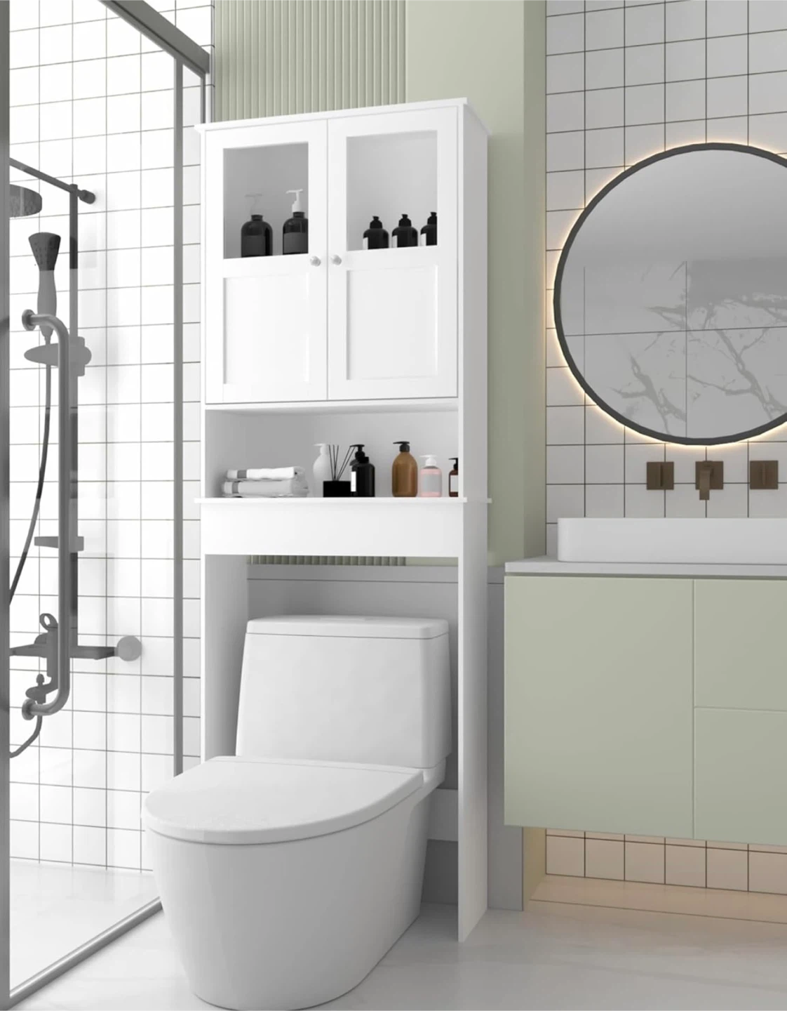 White Over-the-Toilet Storage Cabinet