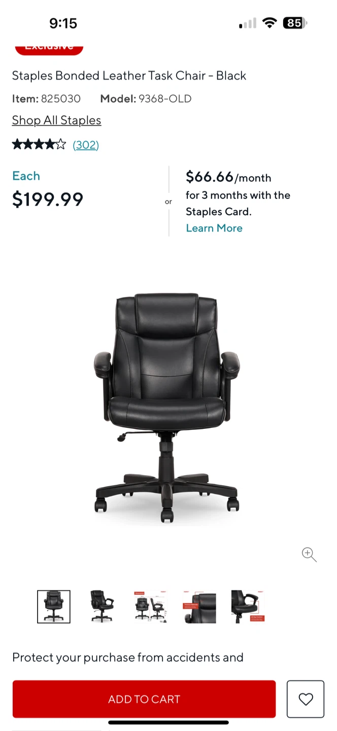 Staples Bonded Leather Task Chair - Black - photo 5