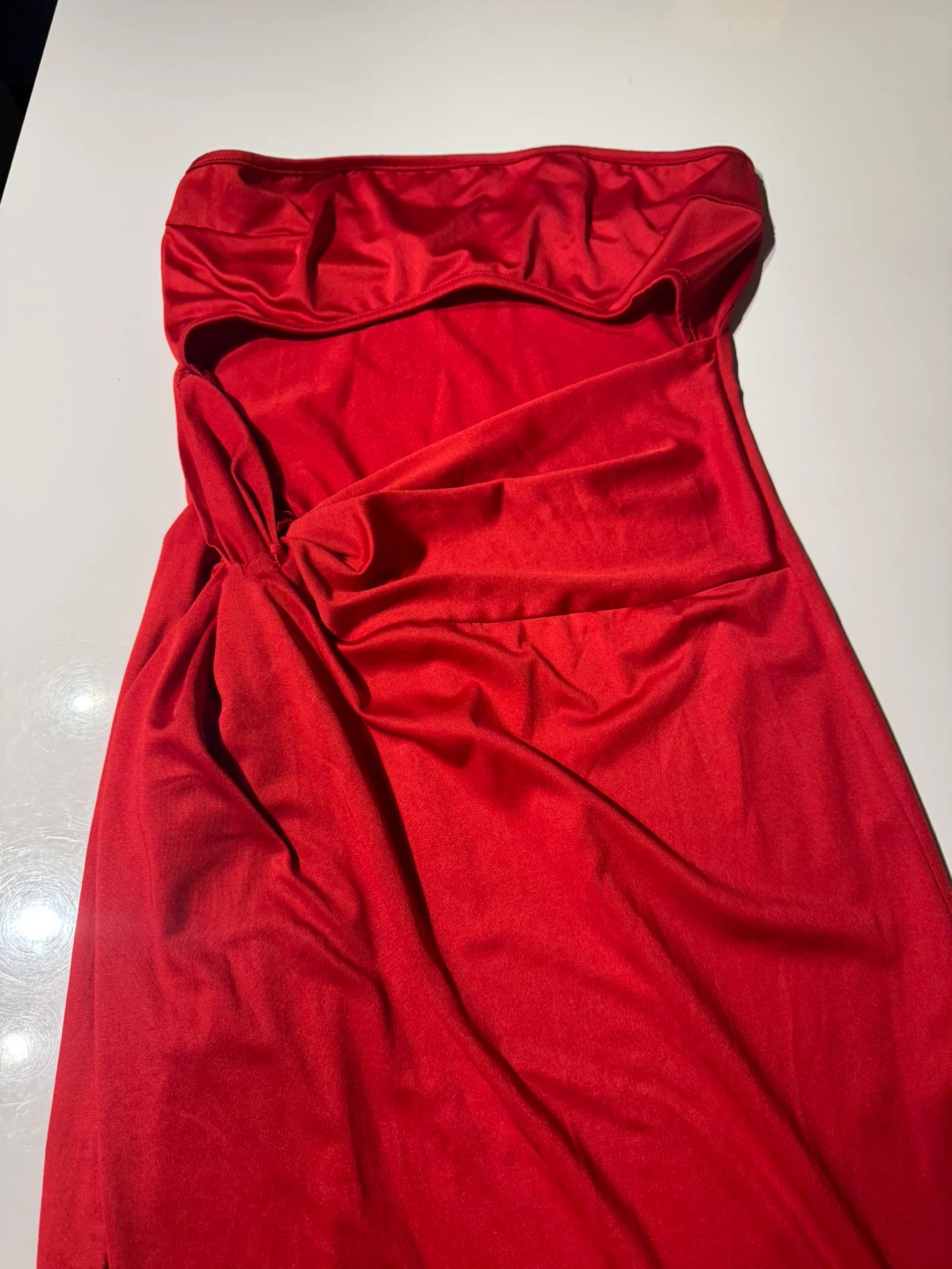 Red Strapless Cutout Slit Dress - photo 2