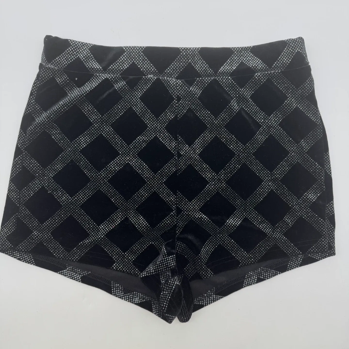 Shein Black Velvet Checkered Shorts - Size US 6 thumbnail