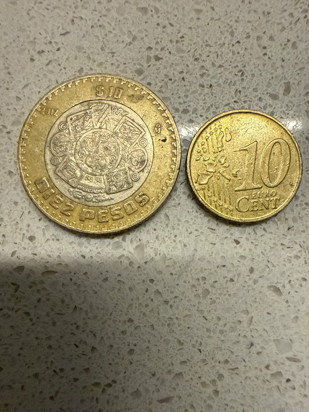Mexican $10 Pesos Coin & 10 Euro Cent Coin thumbnail