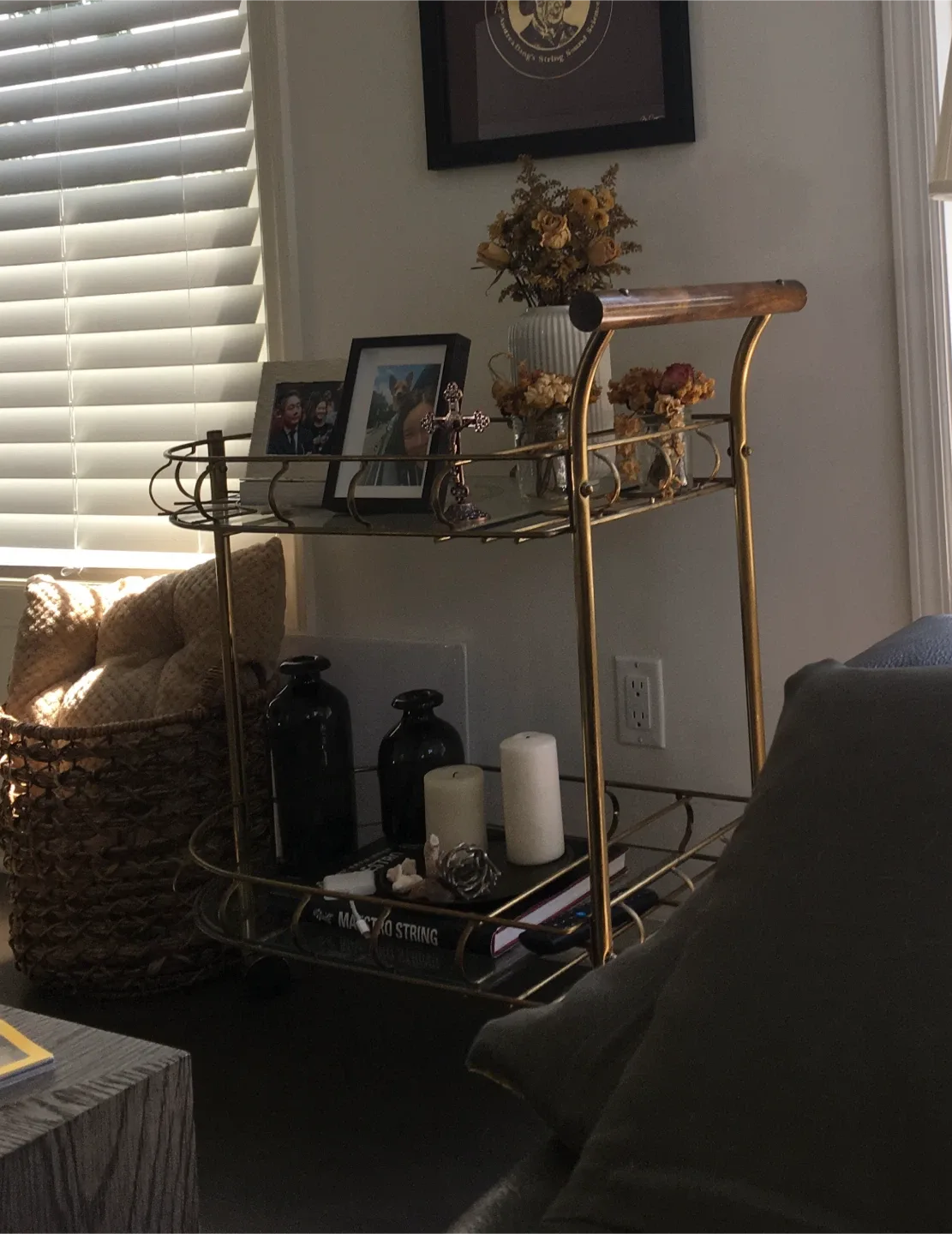 Vintage style Gold Bar Cart with Glass Shelves image indicator(5)