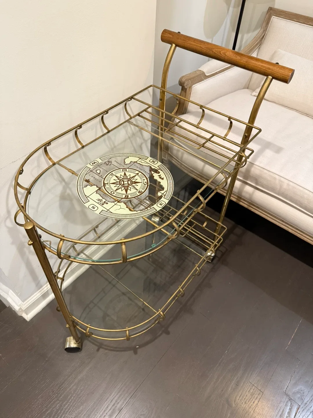 Vintage style Gold Bar Cart with Glass Shelves image indicator(3)