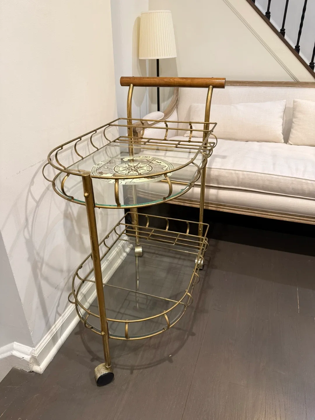 Vintage style Gold Bar Cart with Glass Shelves image indicator(2)