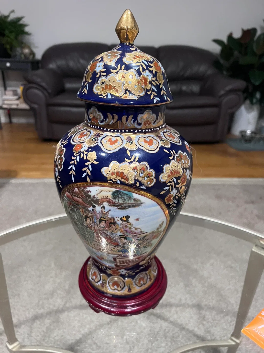 Decorative Blue Ceramic Vase with Lid thumbnail