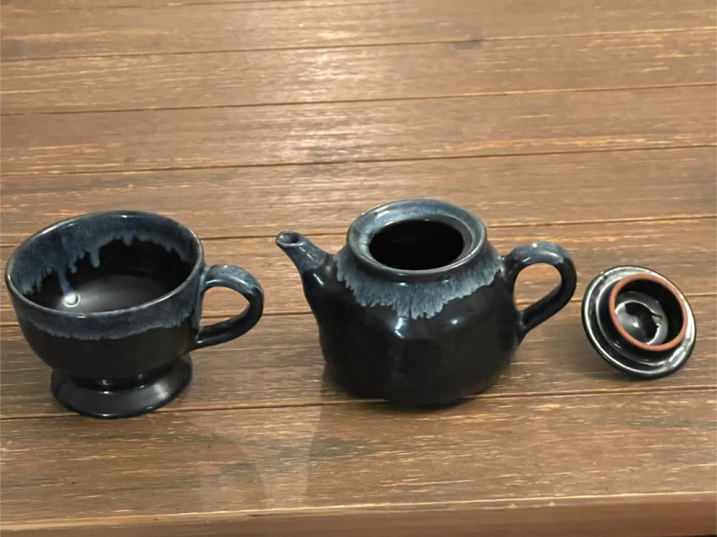 Indigo blue Ceramic Teapot with Cup image indicator(3)