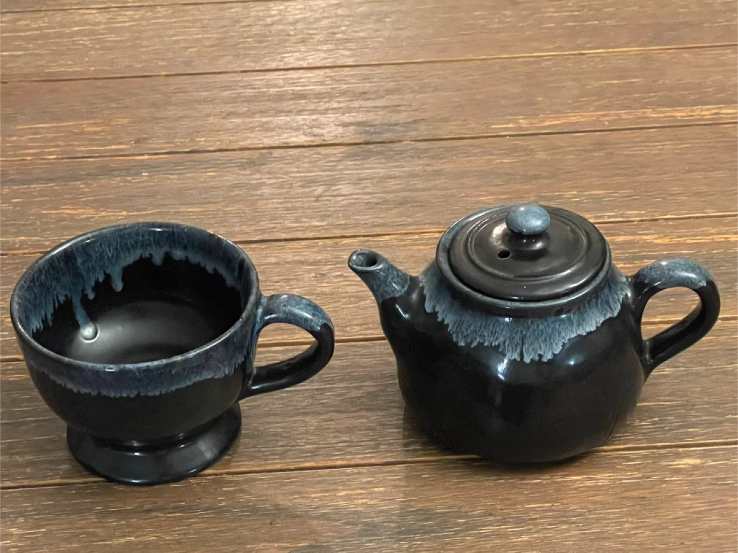Indigo blue Ceramic Teapot with Cup image indicator(2)