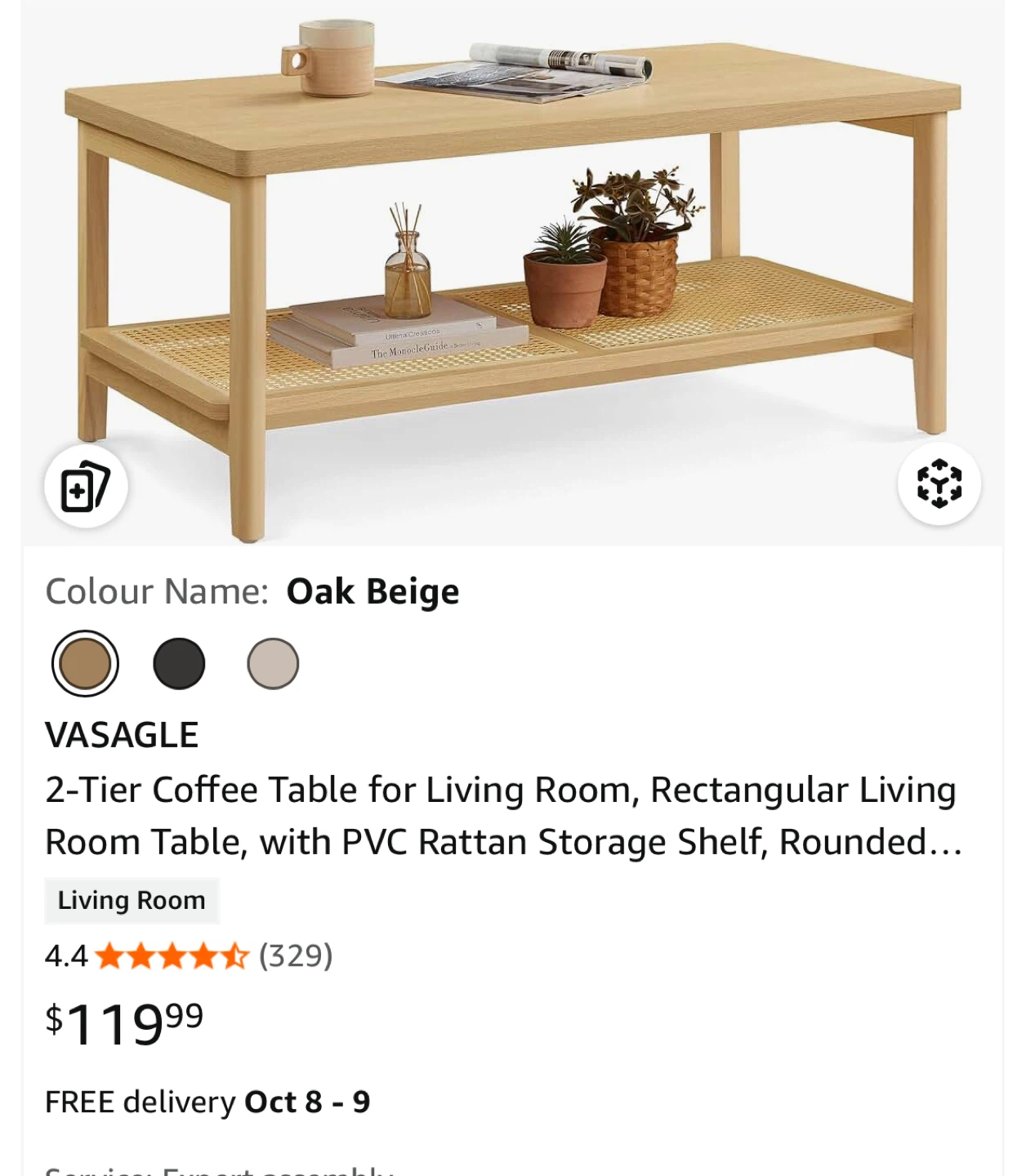 VASAGLE Oak Beige Coffee Table - photo 4