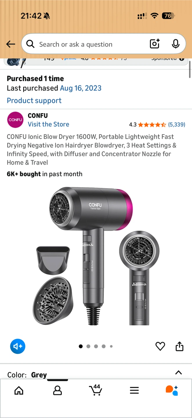 CONFU Ionic Hair Dryer 1600W Gray - photo 3