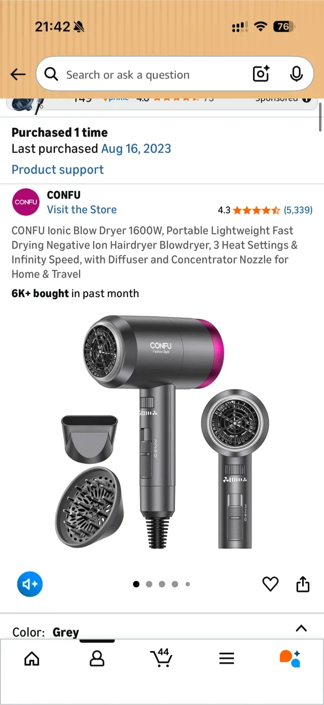 CONFU Ionic Hair Dryer 1600W Gray image indicator(3)