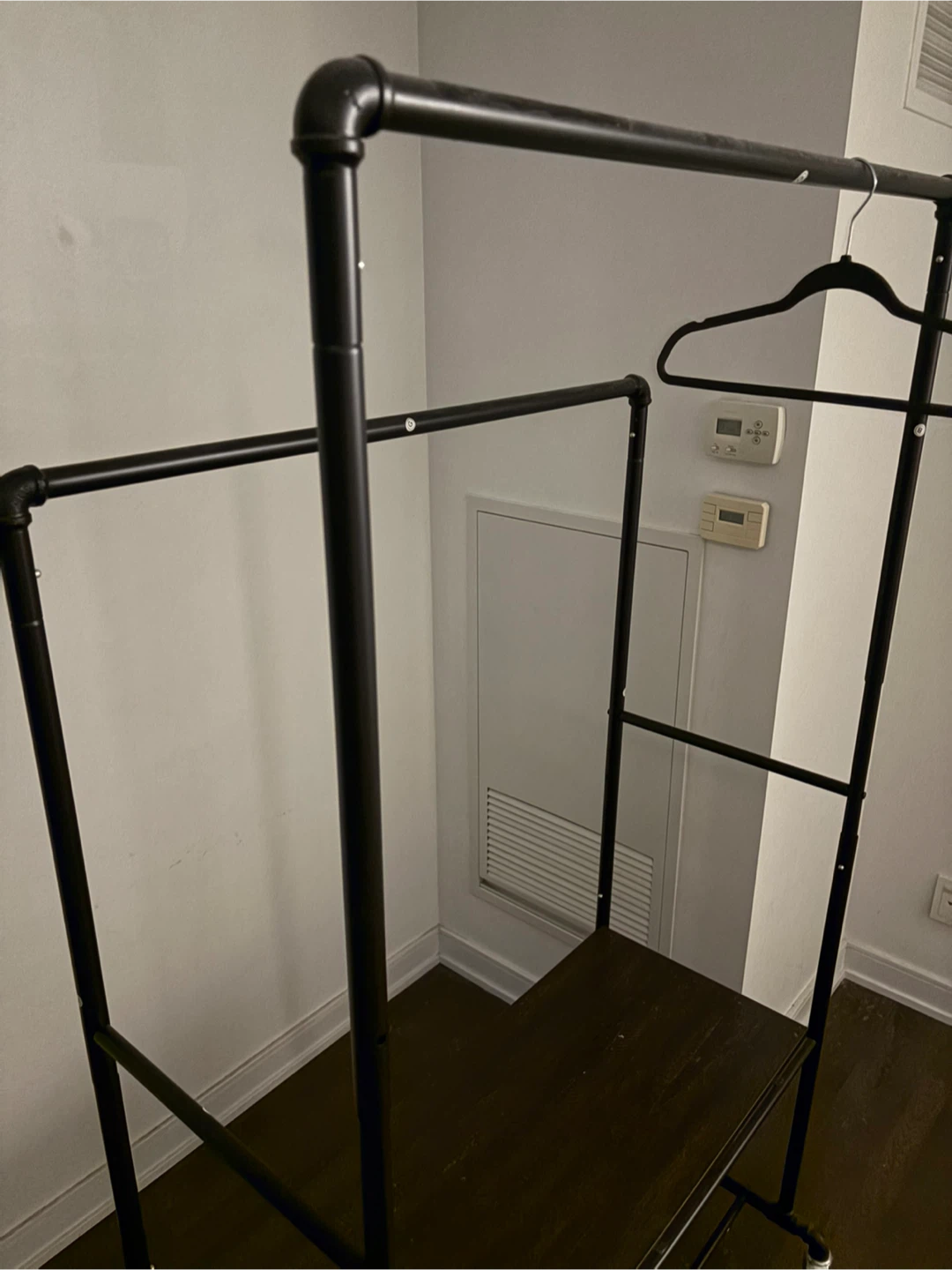 Rolling Garment Rack with Shelf - Black Metal - photo 3