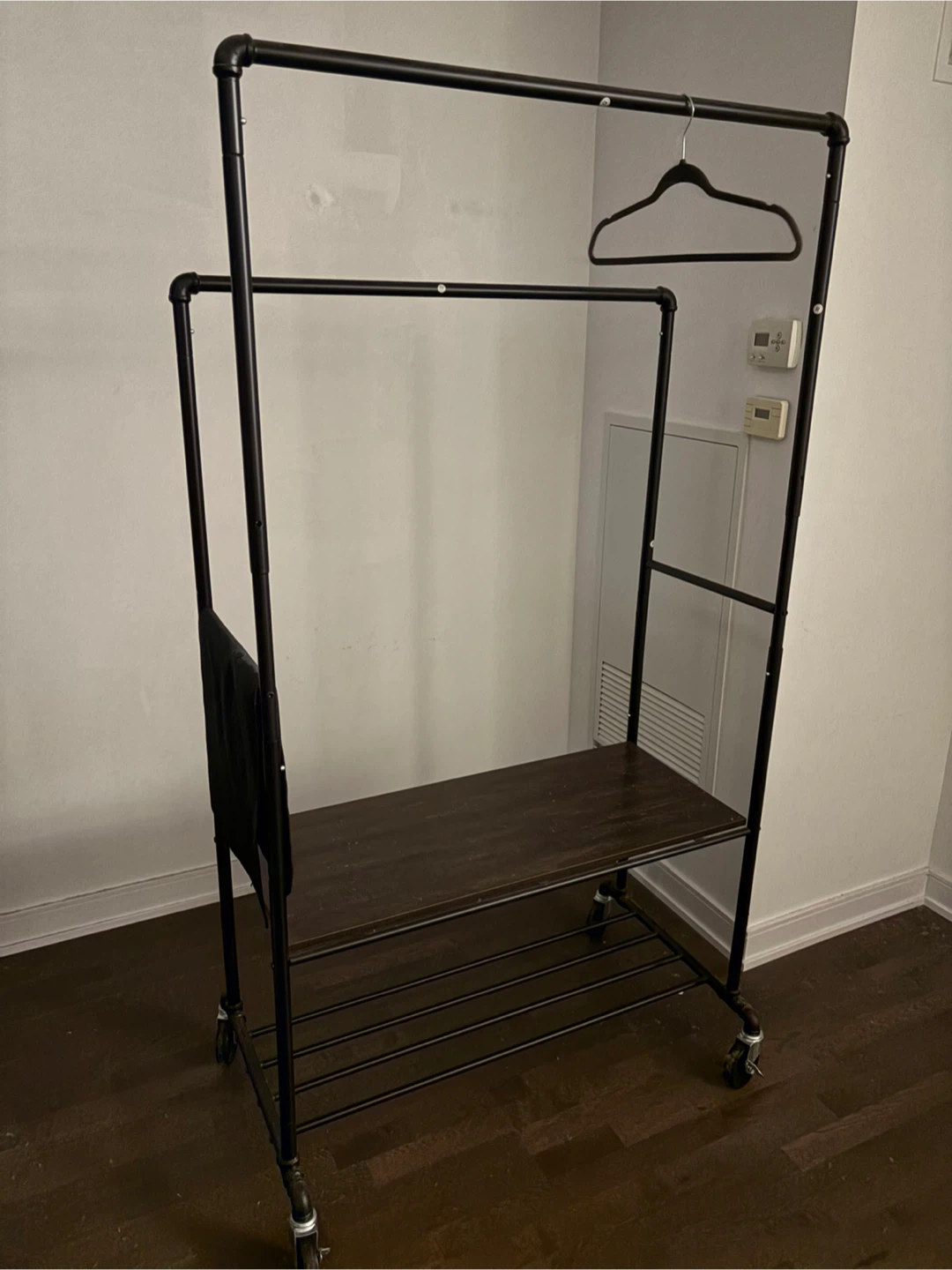 Rolling Garment Rack with Shelf - Black Metal