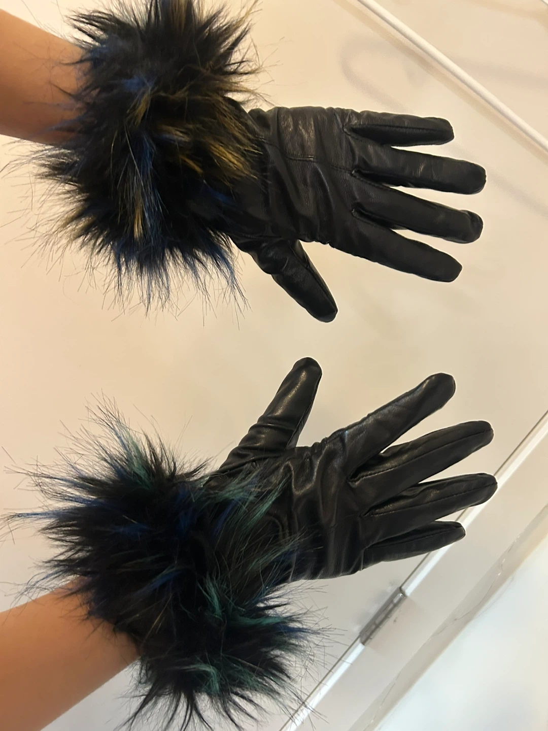 Leather Gloves with Fur Cuff