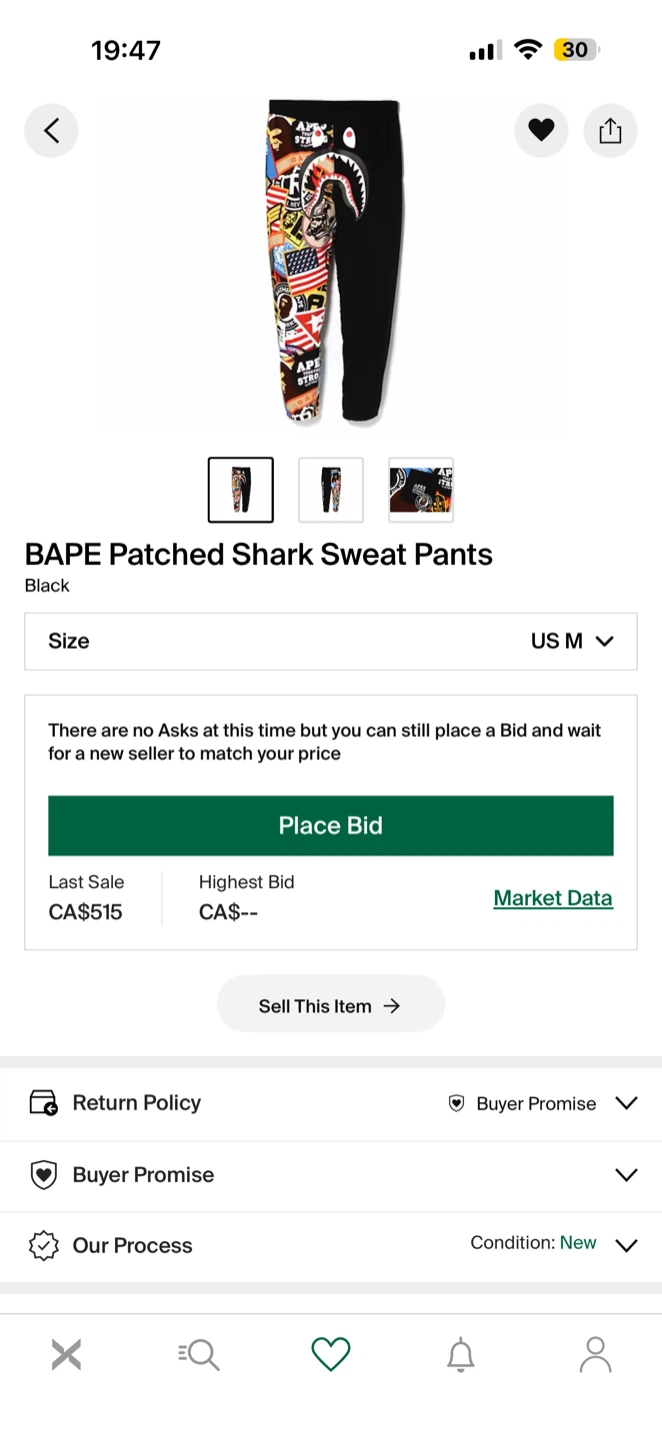 BAPE Patched Shark Sweat Pants - Black, Size M - photo 3