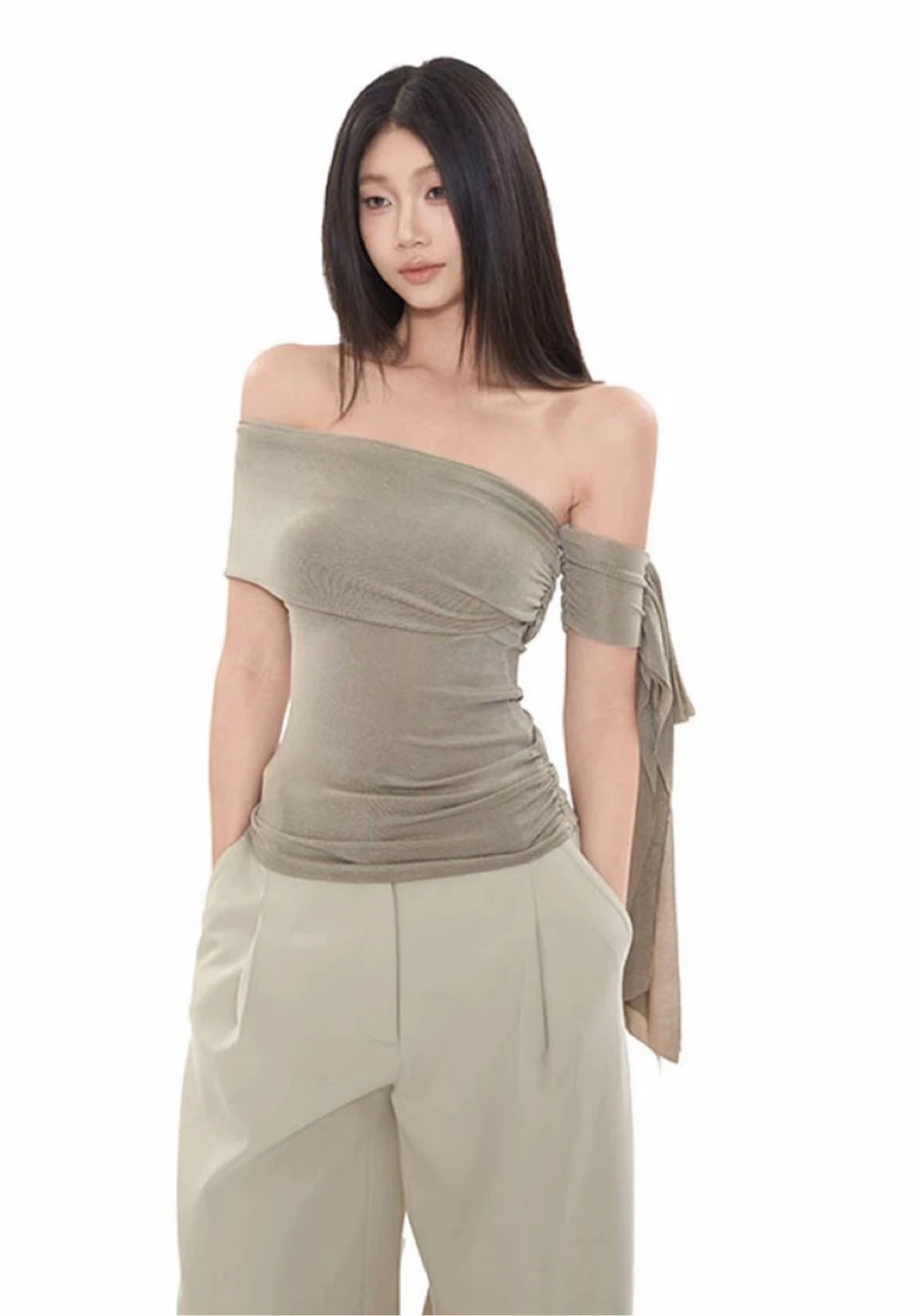 Grey Off-Shoulder Top