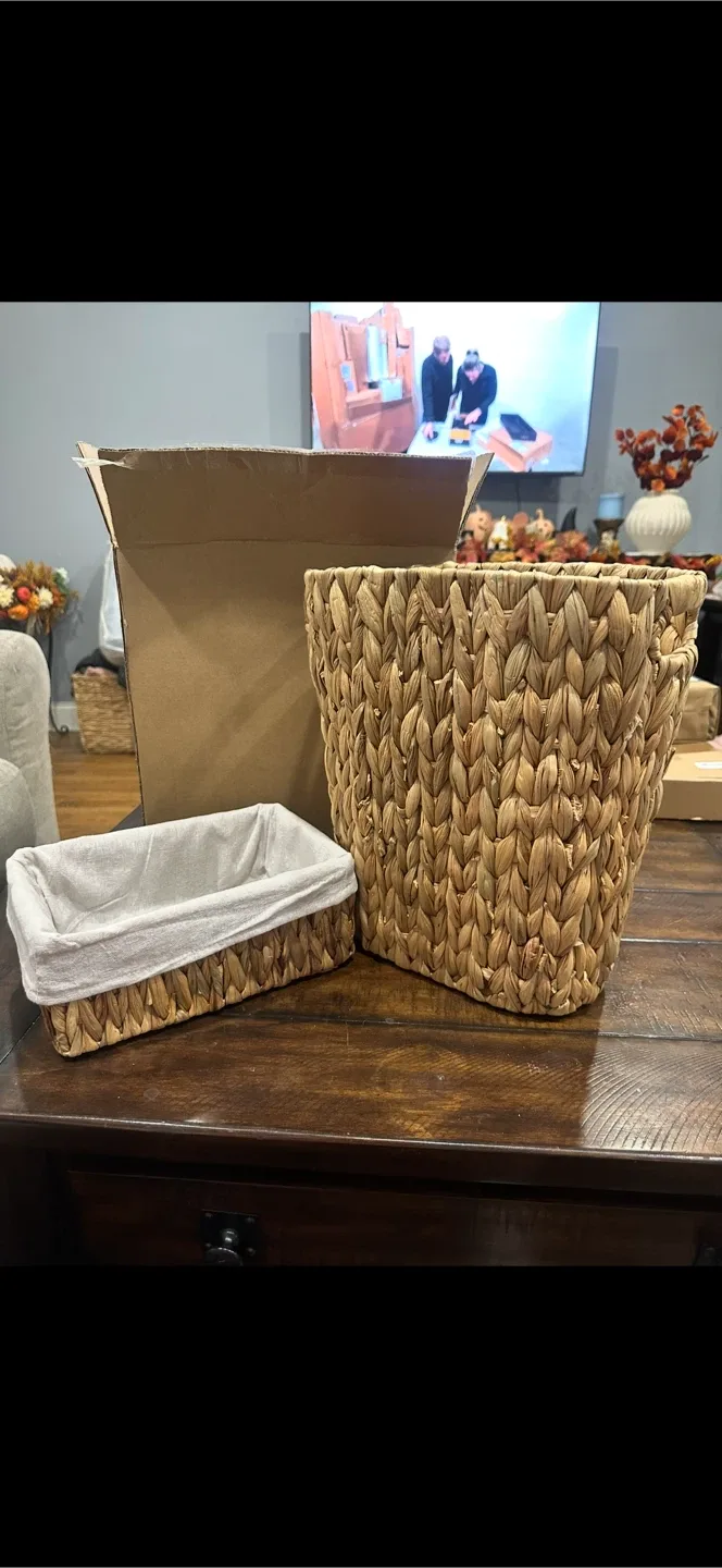 Bathroom Trash Can with Wicker Storage Baskets, thumbnail