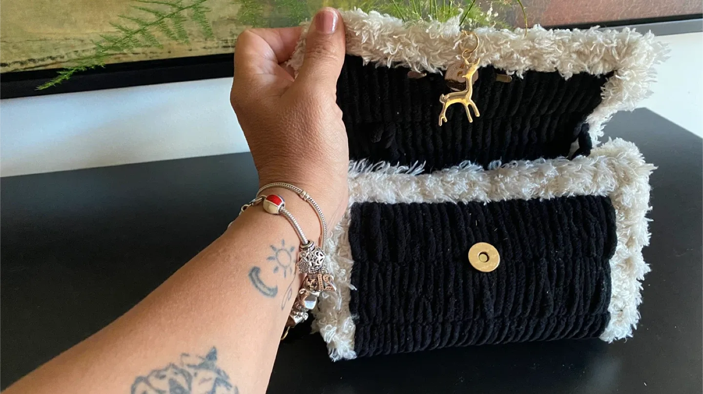 🧡HAND MADE BY ME !Black & White Corduroy Shoulder Bag image indicator(2)