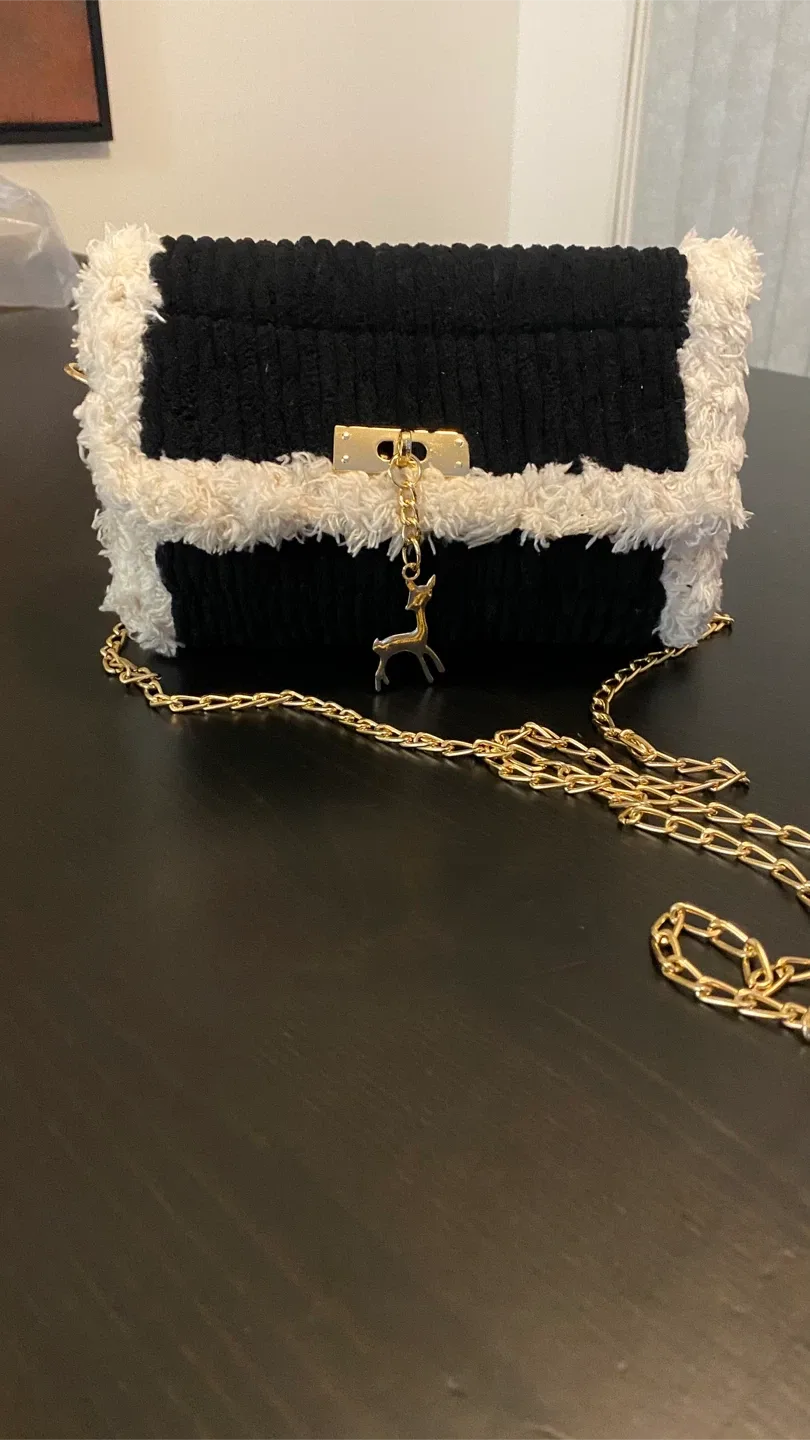 🧡HAND MADE BY ME !Black & White Corduroy Shoulder Bag image indicator(4)