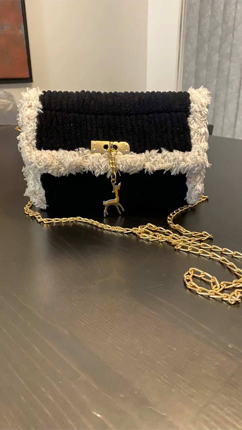 🧡HAND MADE BY ME !Black & White Corduroy Shoulder Bag image indicator(3)
