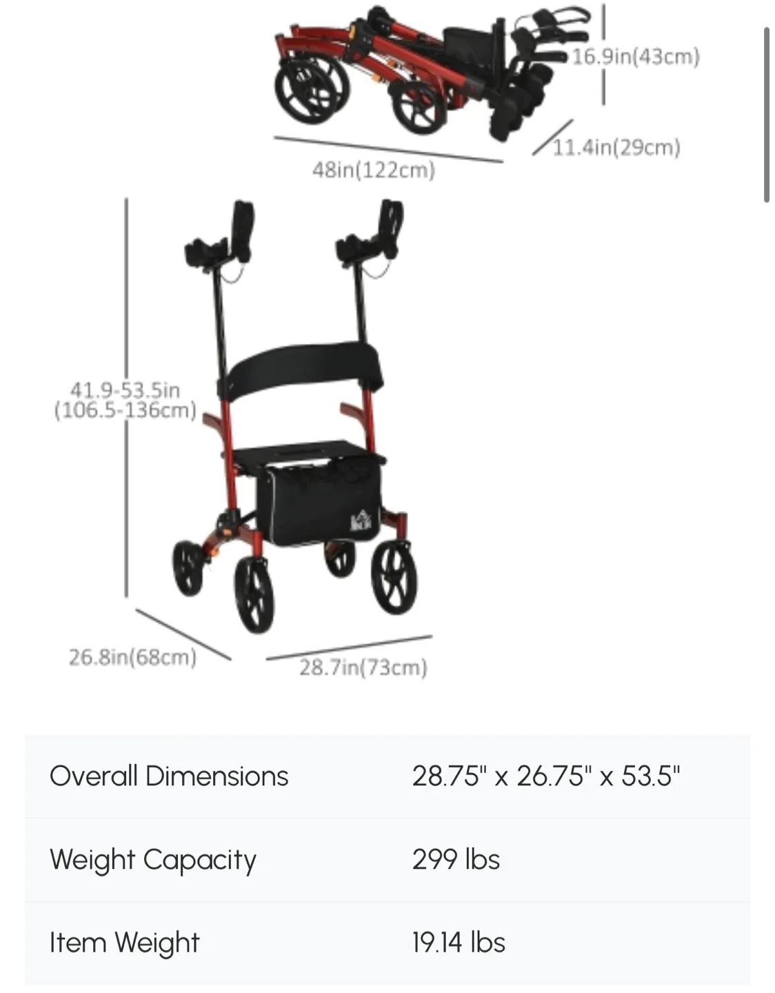 HOMCOM Aluminum Upright Walker - Red image indicator(3)