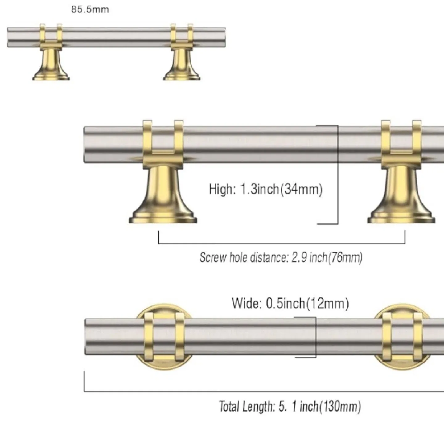 Cabinet handles , Gold & Silver, 5.1 inch image indicator(2)