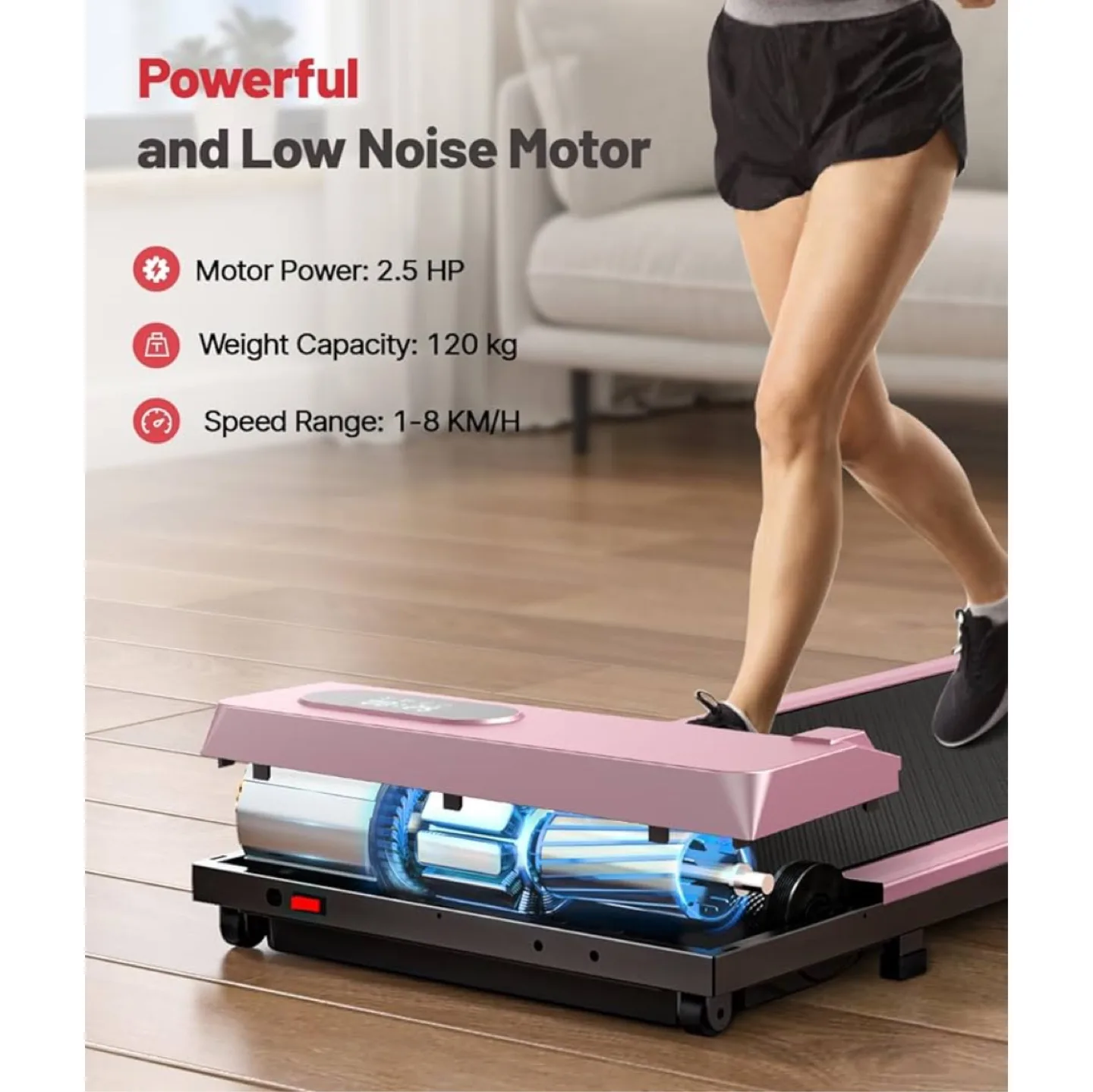 Pink Under Desk Walking Pad Treadmill image indicator(2)