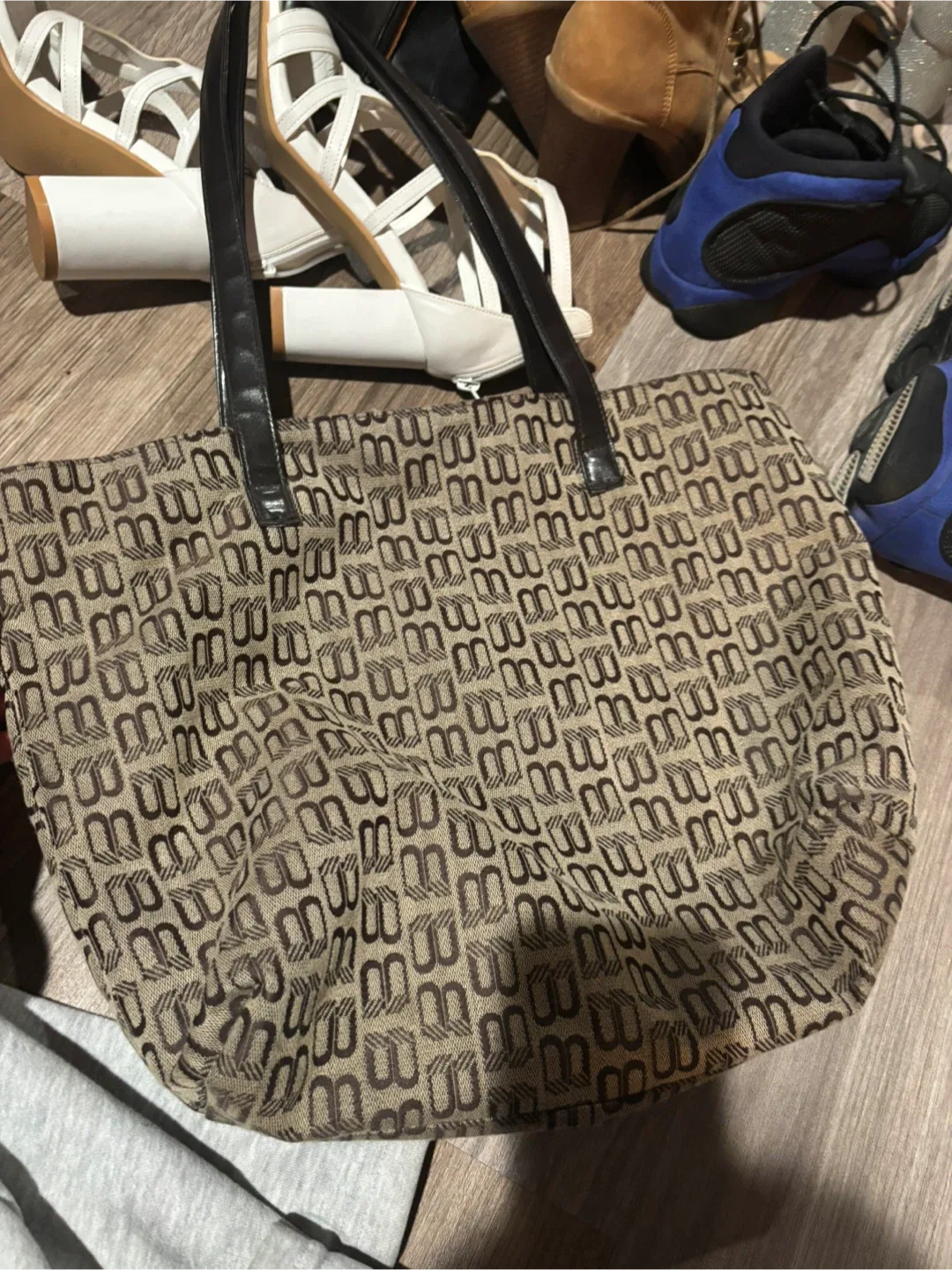 Beige & Brown Patterned Tote Bag thumbnail