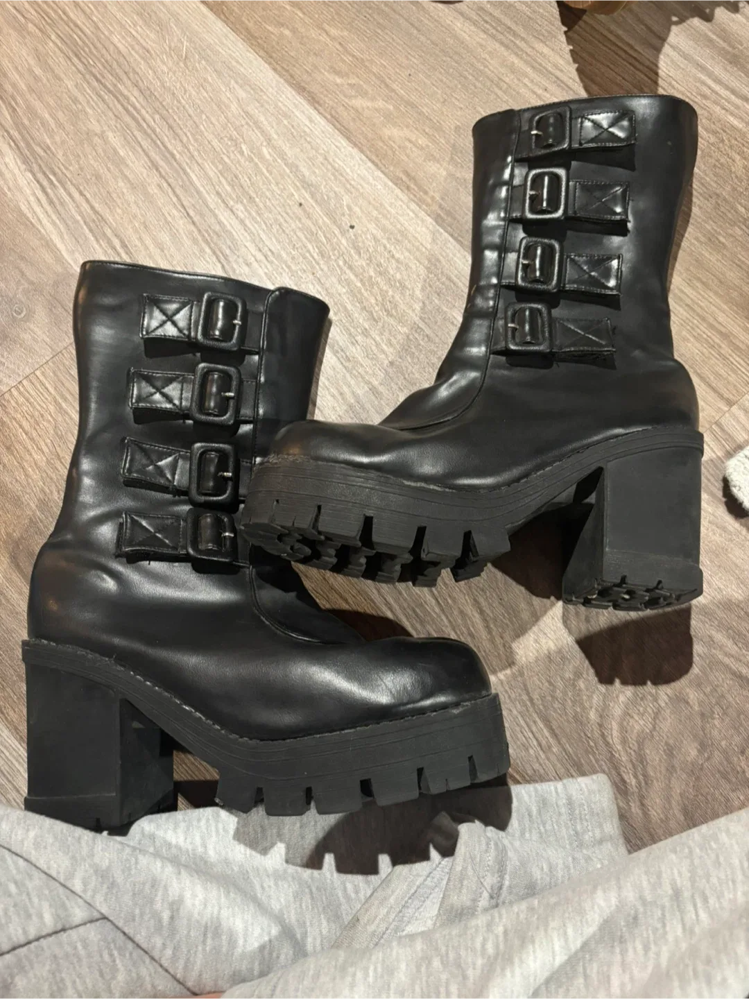 Black Platform Boots with Buckles thumbnail