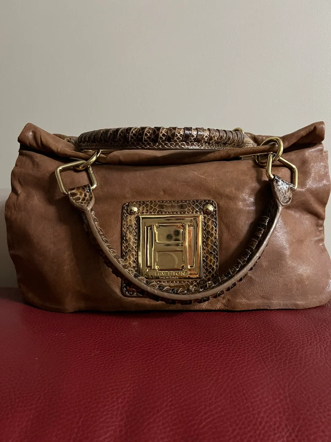Halston Heritage Brown Leather Tote Bag image indicator(2)