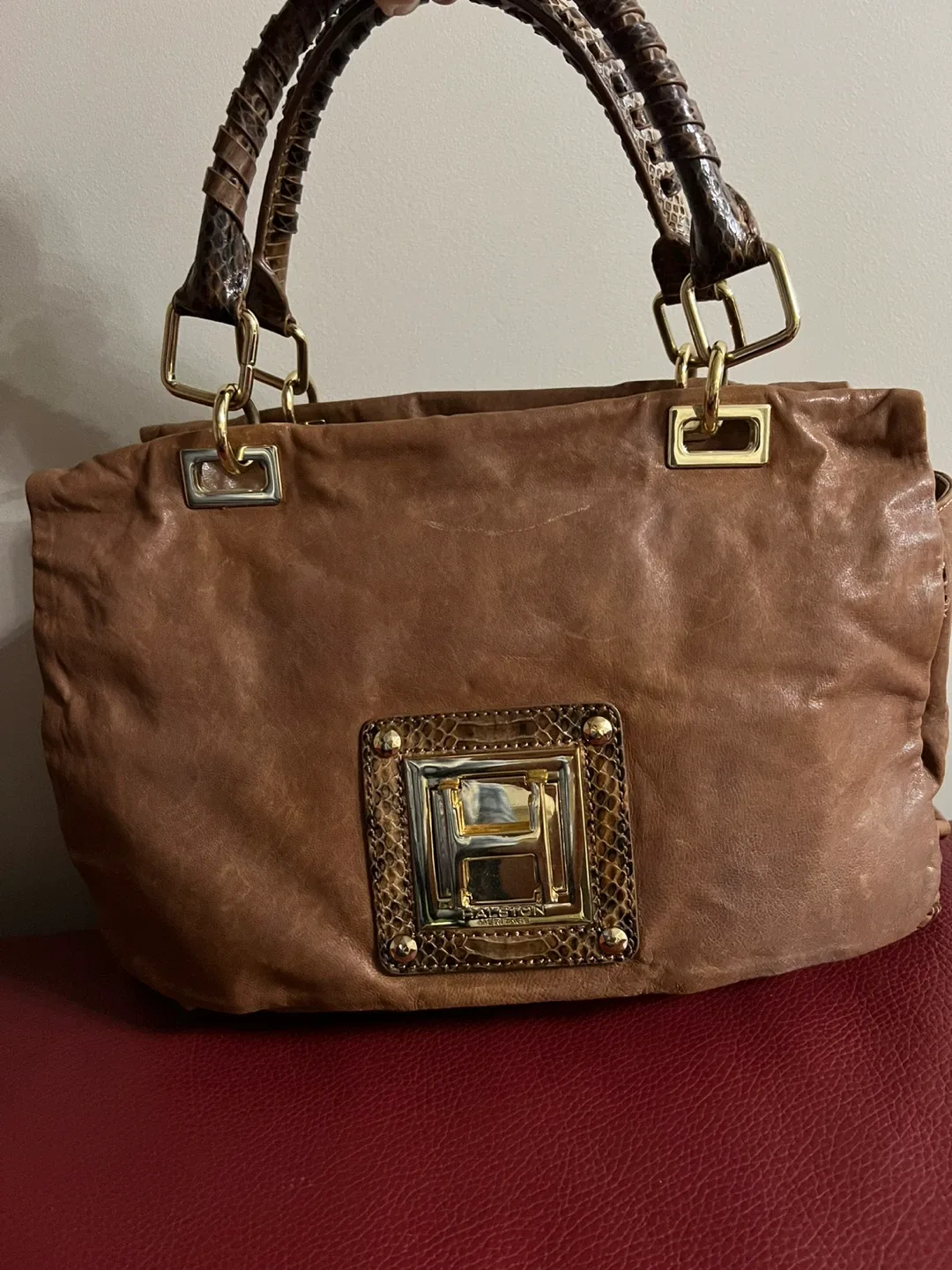 Halston Heritage Brown Leather Tote Bag image indicator(3)