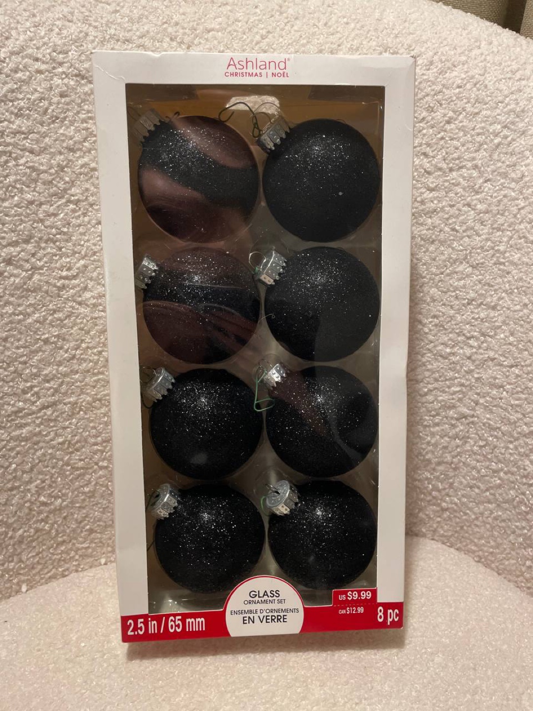 Ashland Christmas Black Glass Ornament Set - 8 Pieces