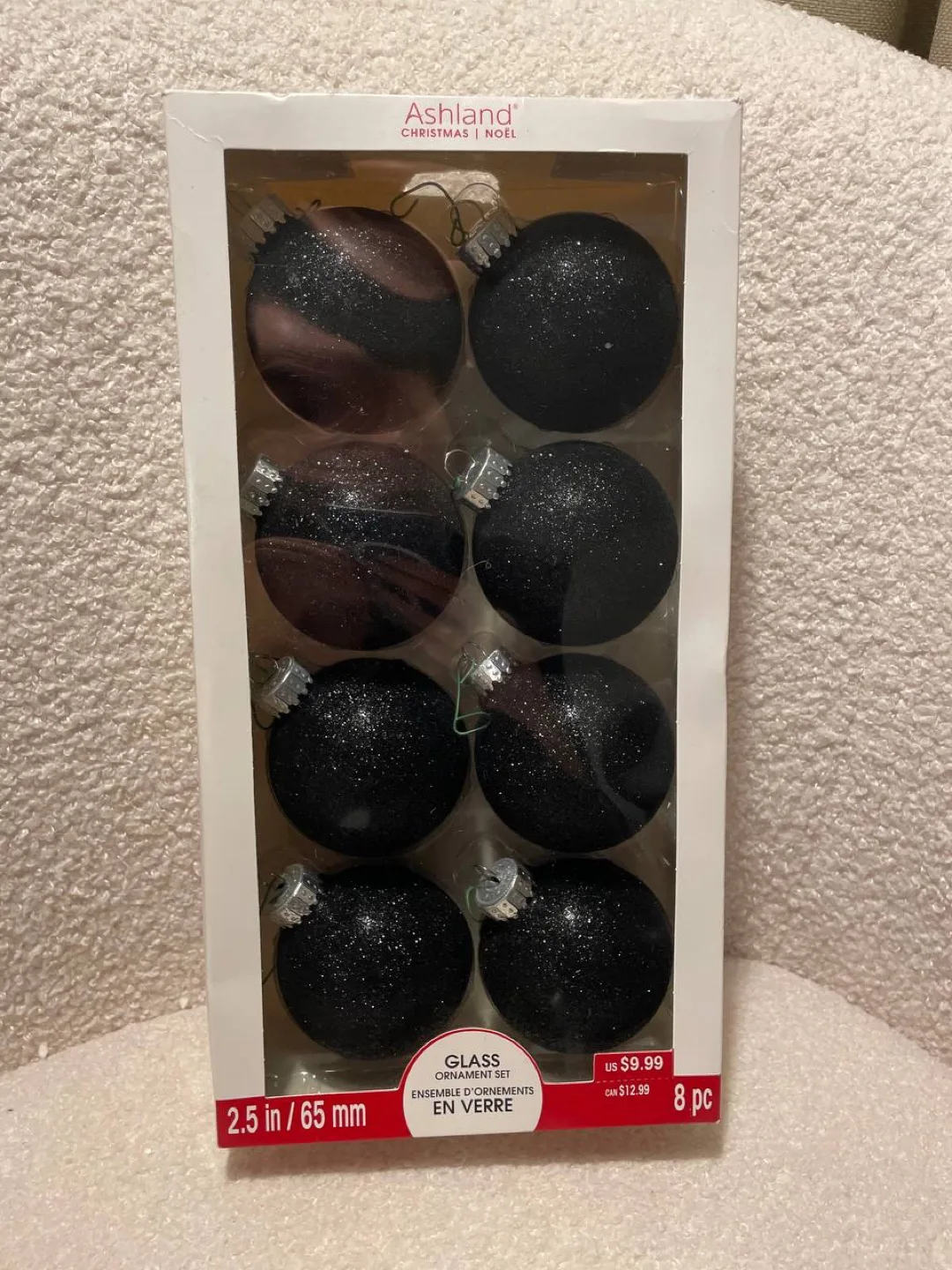 Ashland Christmas Black Glass Ornament Set - 8 Pieces thumbnail