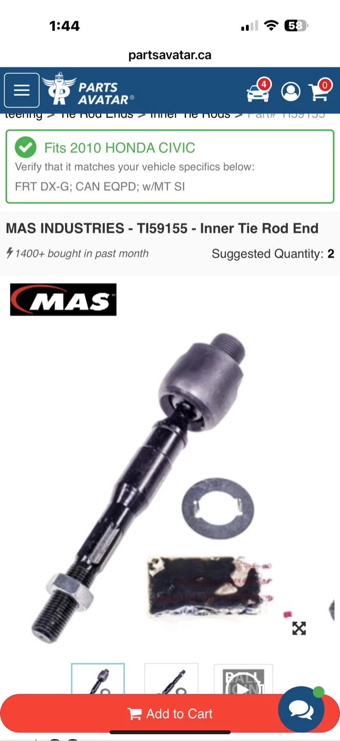 MAS Industries TI59155 Inner Tie Rod End - Honda Civic - photo 3