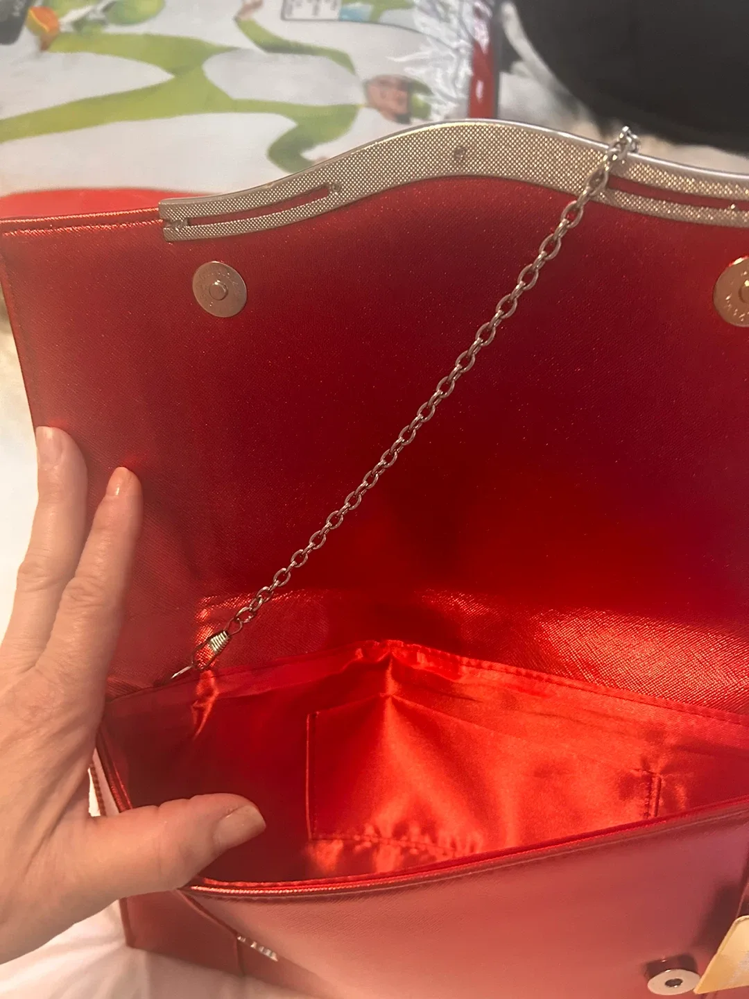 Red Clutch with Rhinestone Detail image indicator(3)