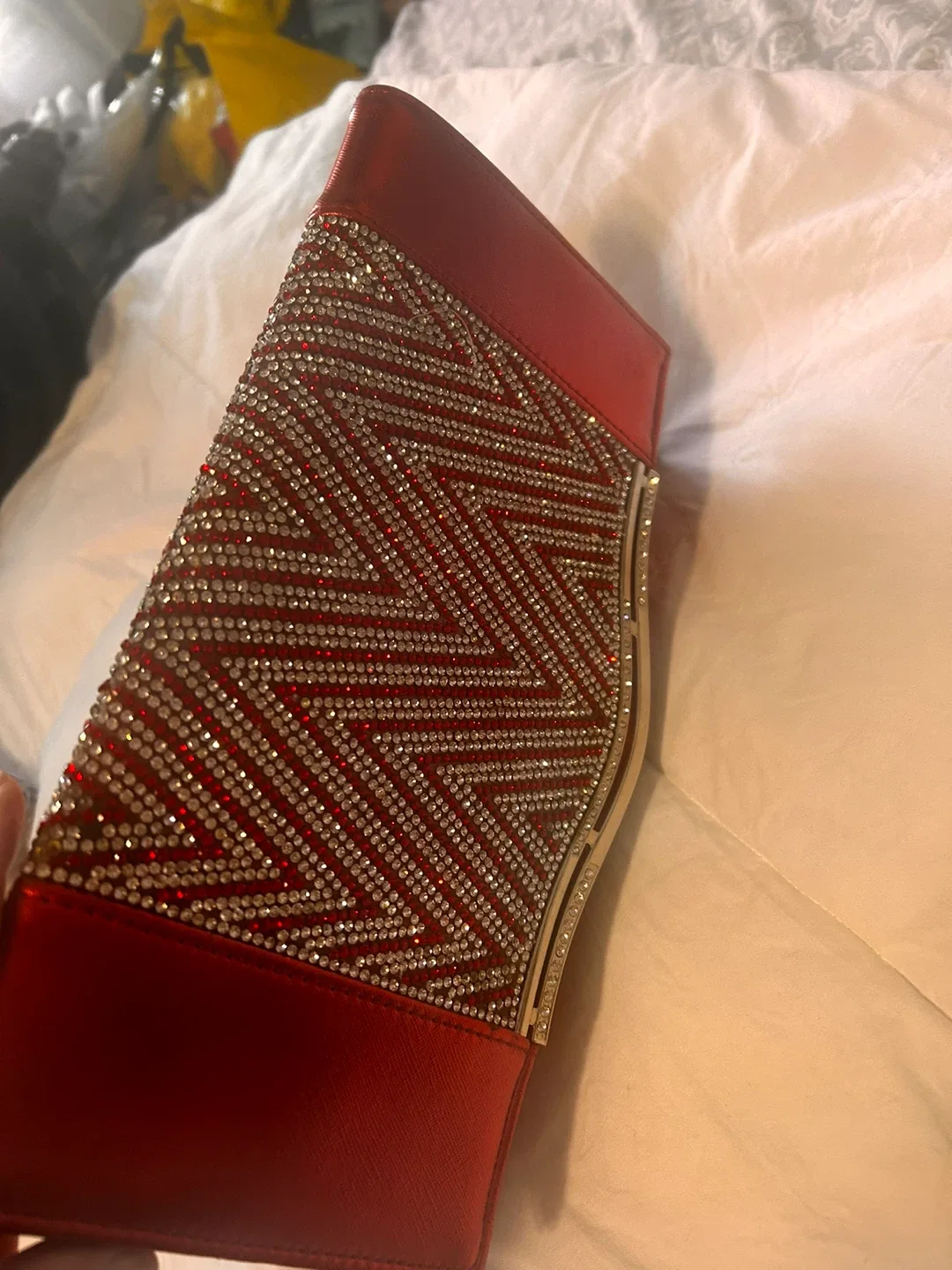 Red Clutch with Rhinestone Detail image indicator(4)