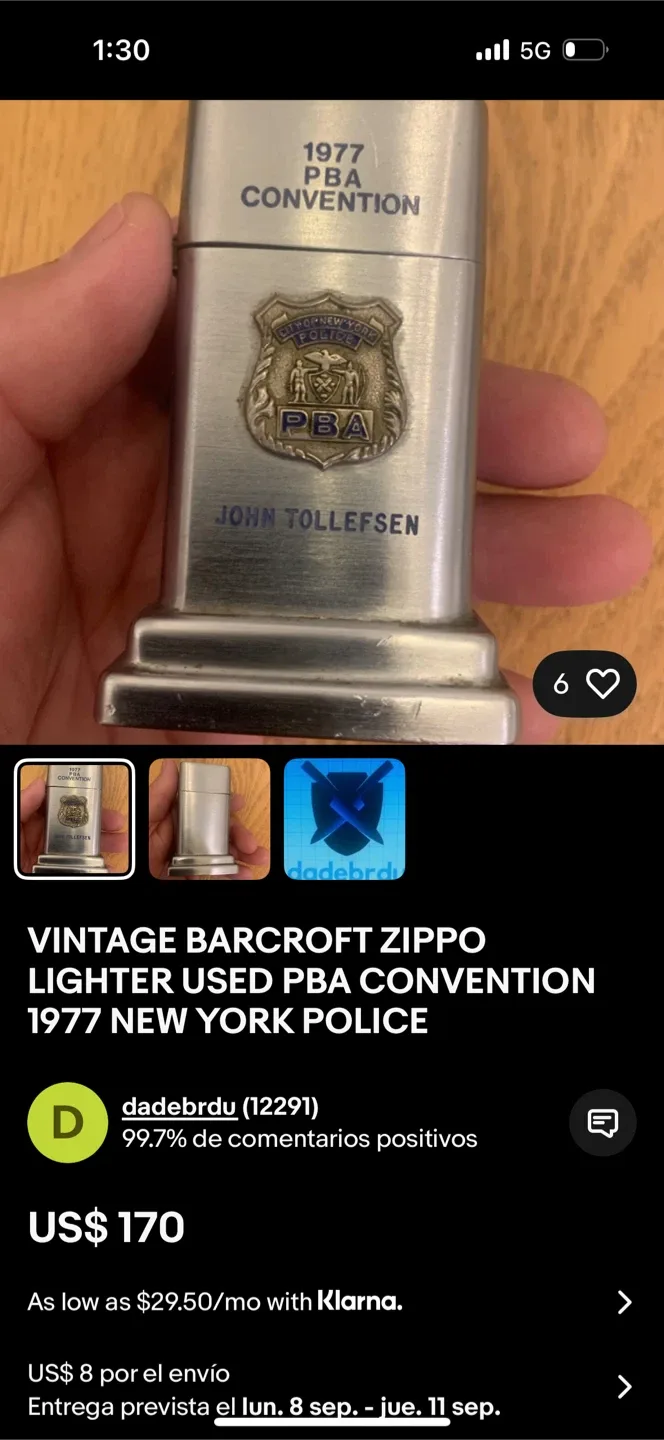 Vintage Barcroft Zippo Lighter 1977 PBA Convention image indicator(2)