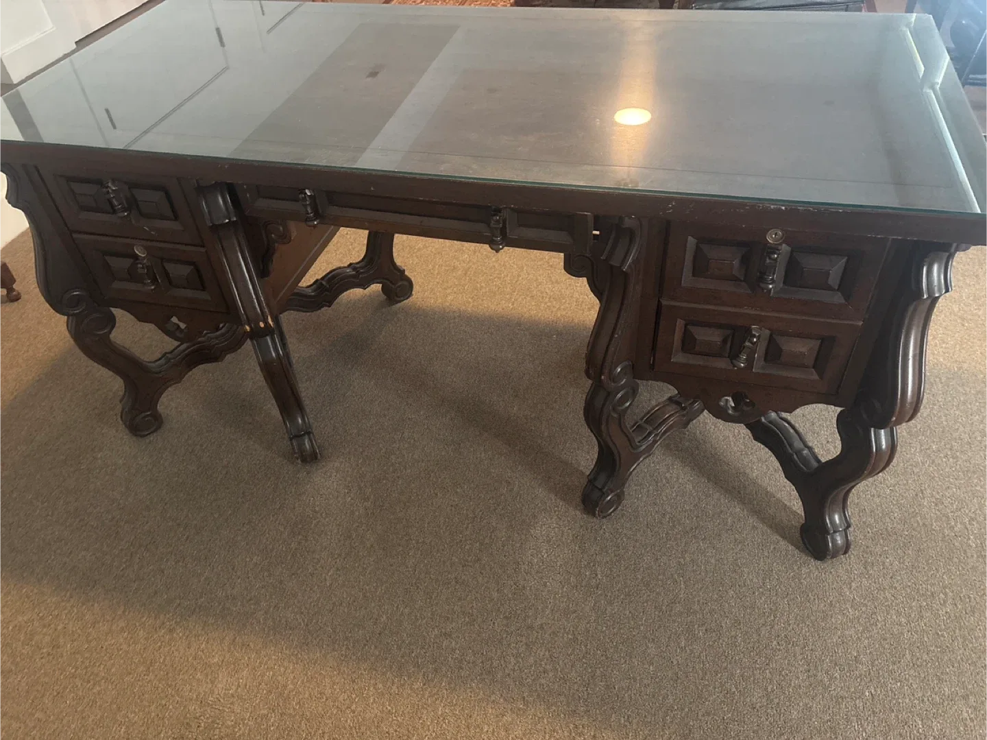 Antique Carved Wood Executive Desk image indicator(5)