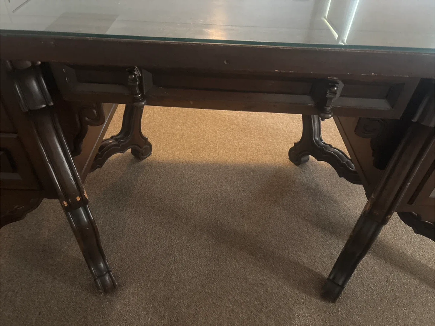 Antique Carved Wood Executive Desk image indicator(8)