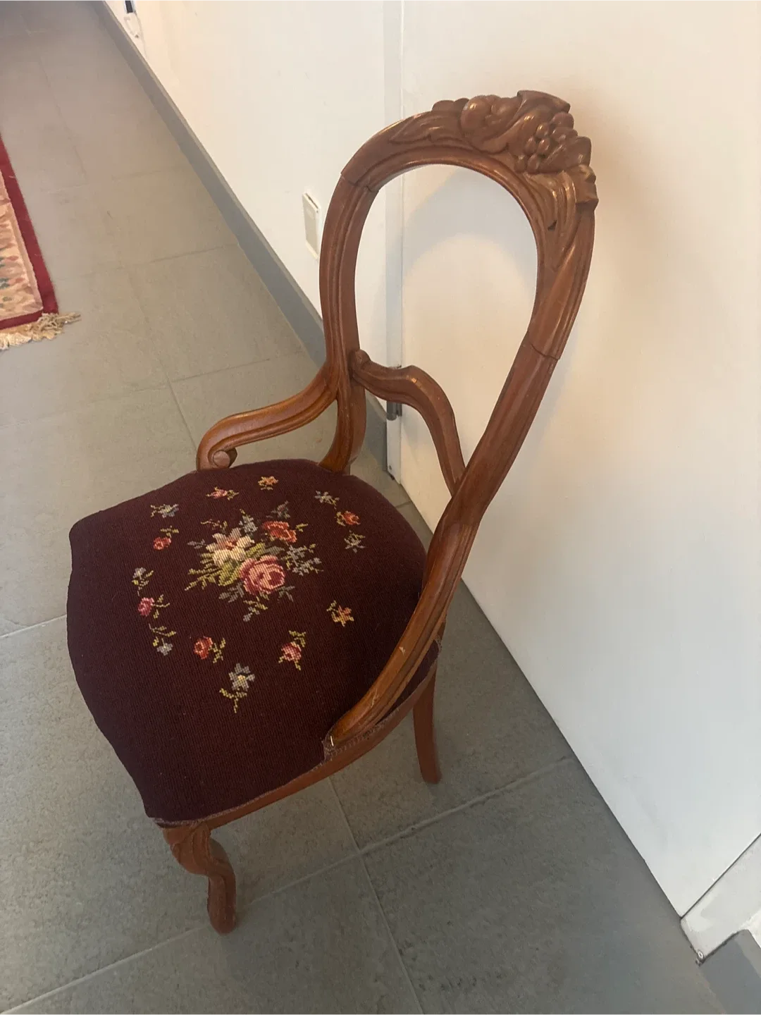 Antique Floral Needlepoint Upholstered Chair image indicator(4)