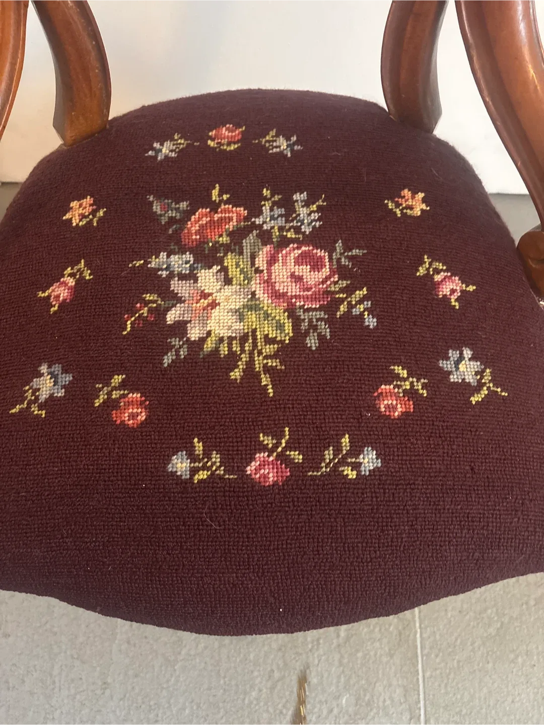 Antique Floral Needlepoint Upholstered Chair image indicator(2)