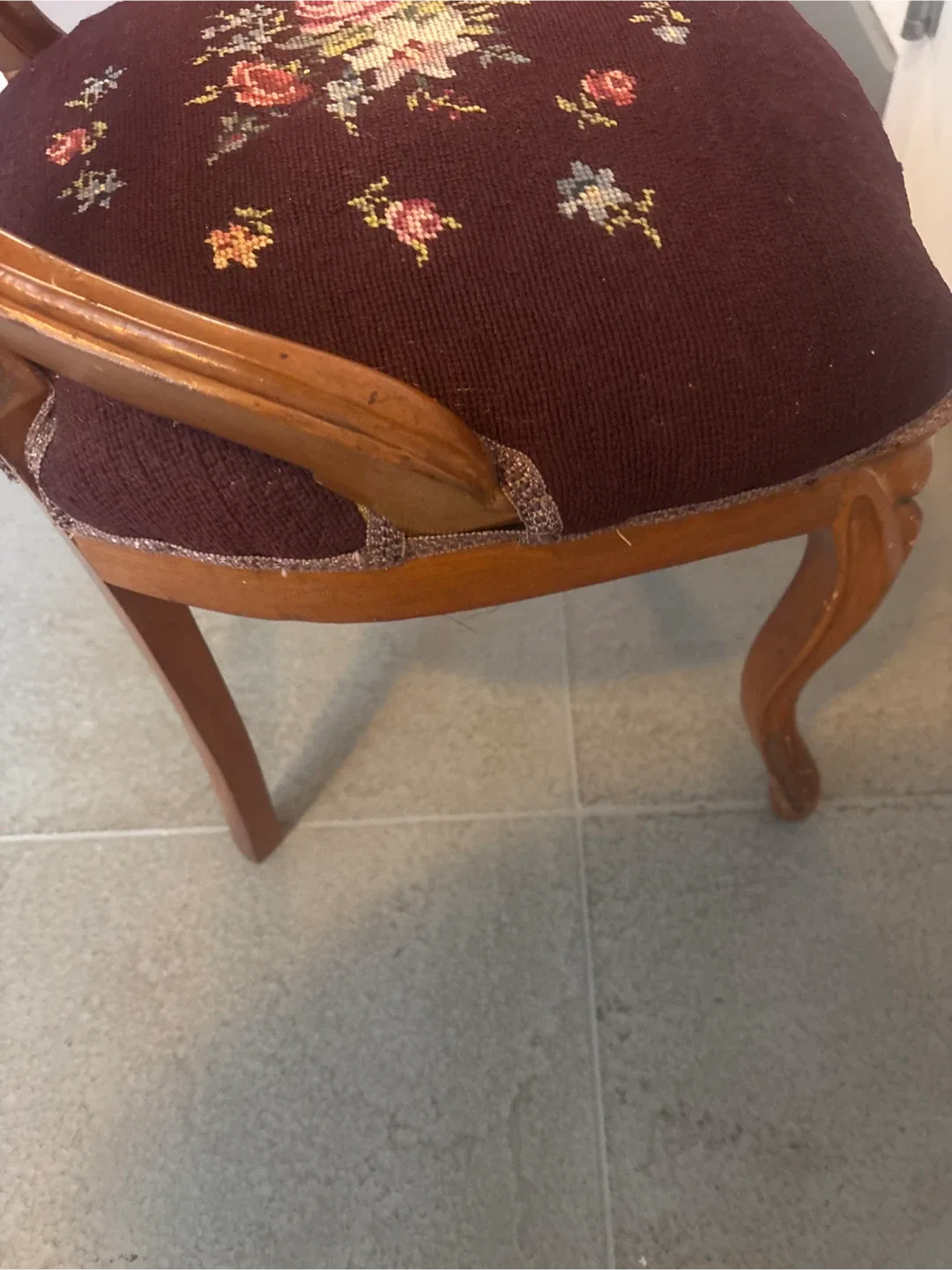 Antique Floral Needlepoint Upholstered Chair image indicator(6)
