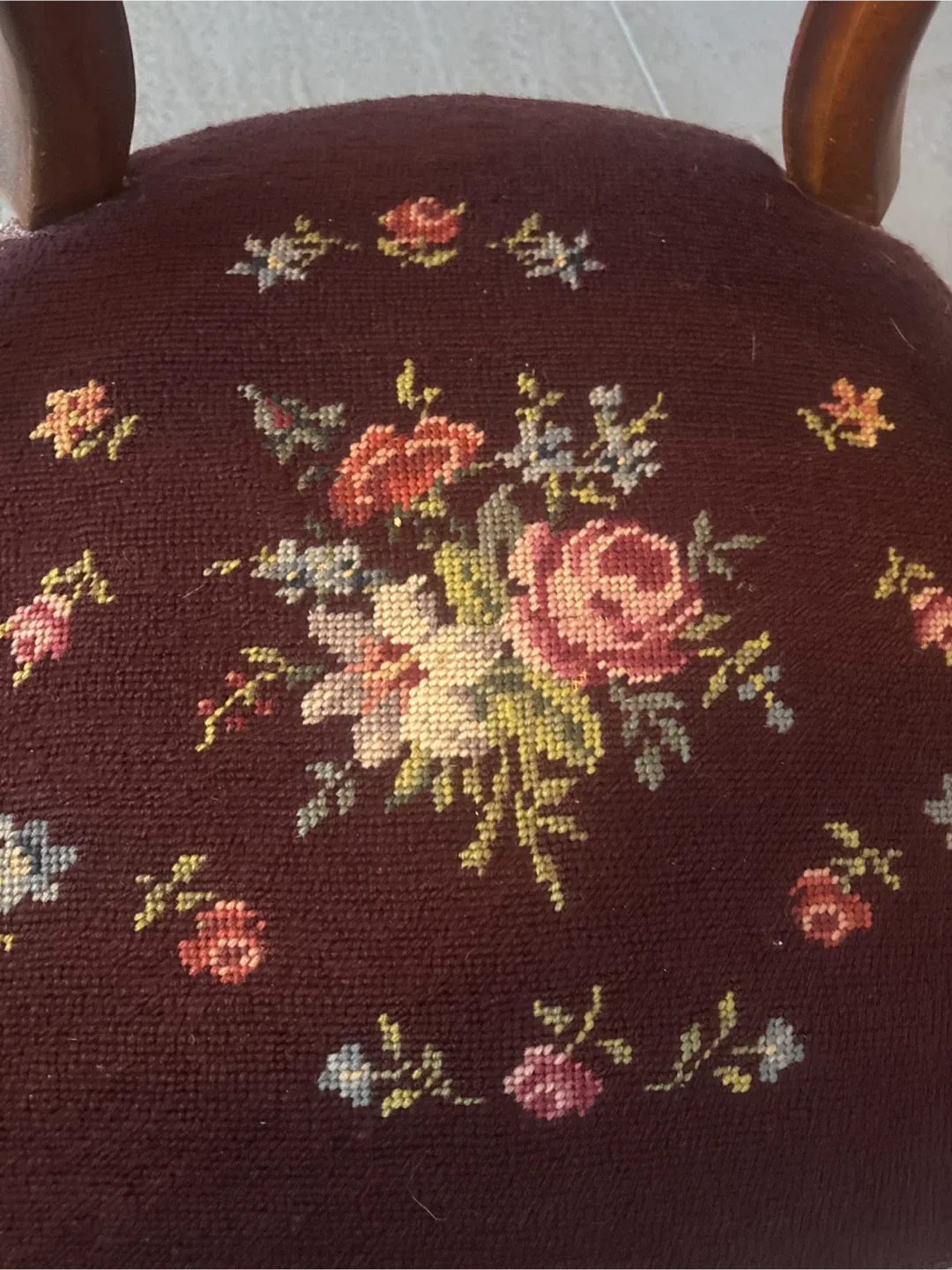 Antique Floral Needlepoint Upholstered Chair image indicator(8)