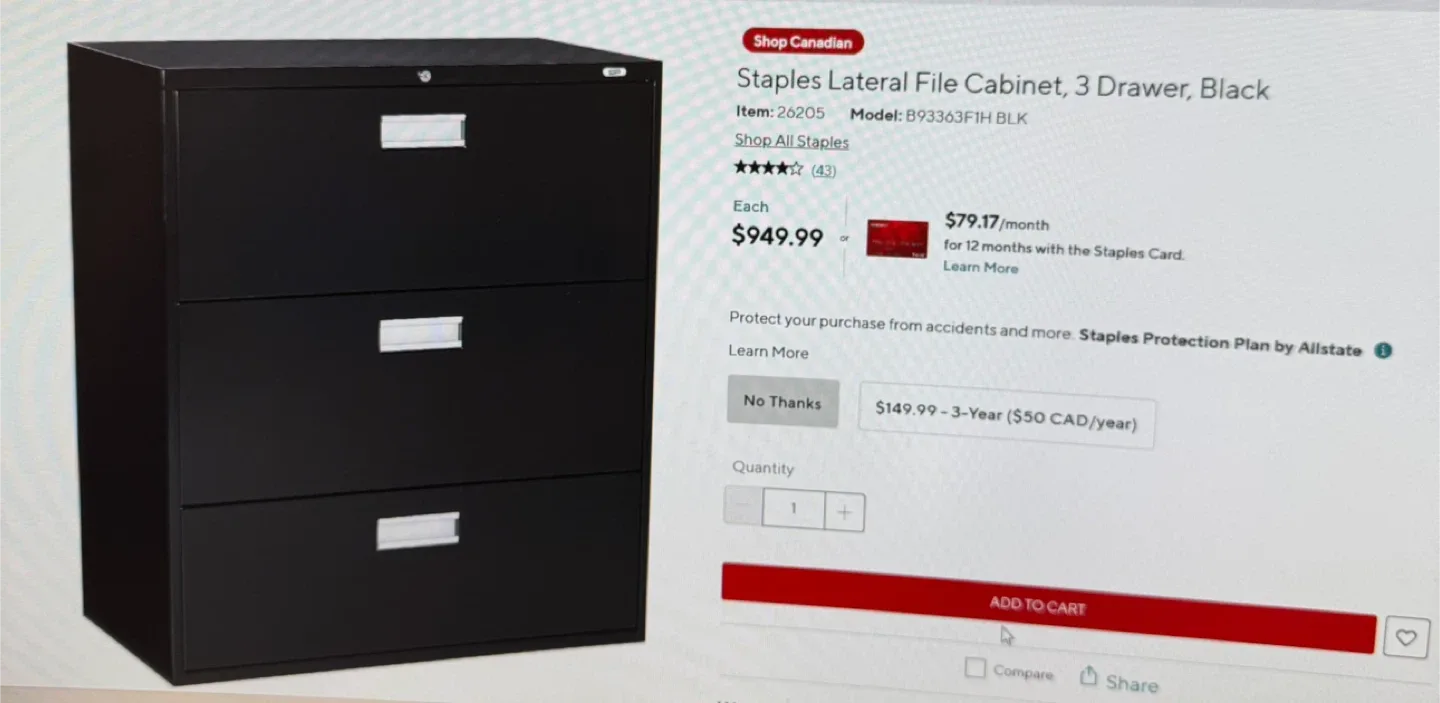 Staples File Cabinet, 3 Drawer, Black image indicator(5)
