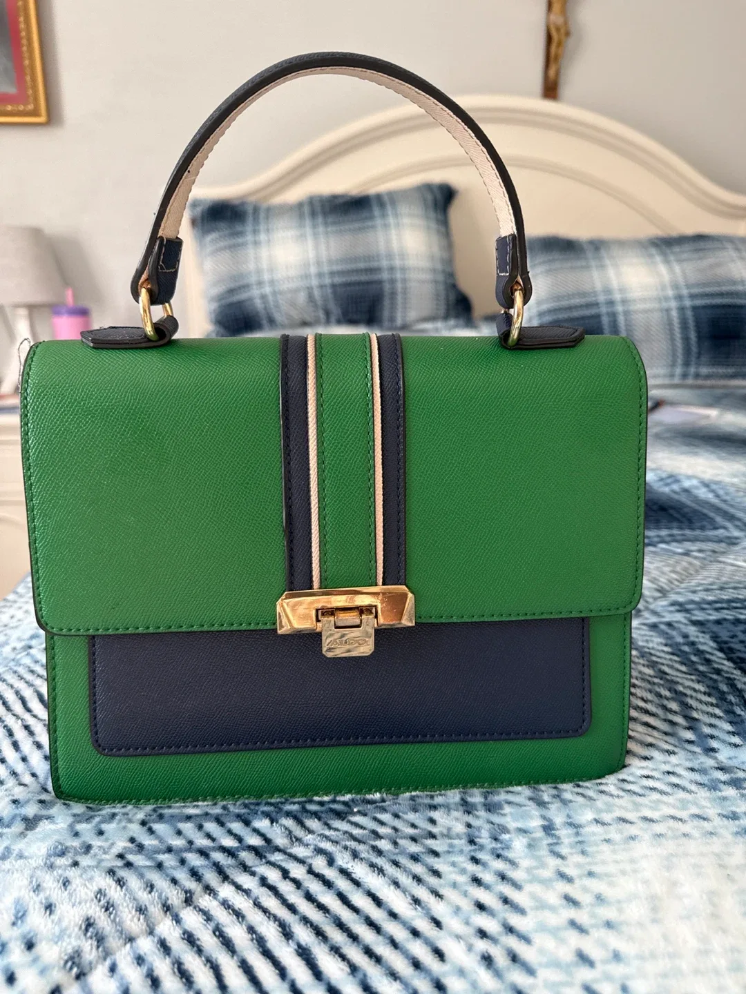 Aldo Green & Navy Satchel Bag thumbnail