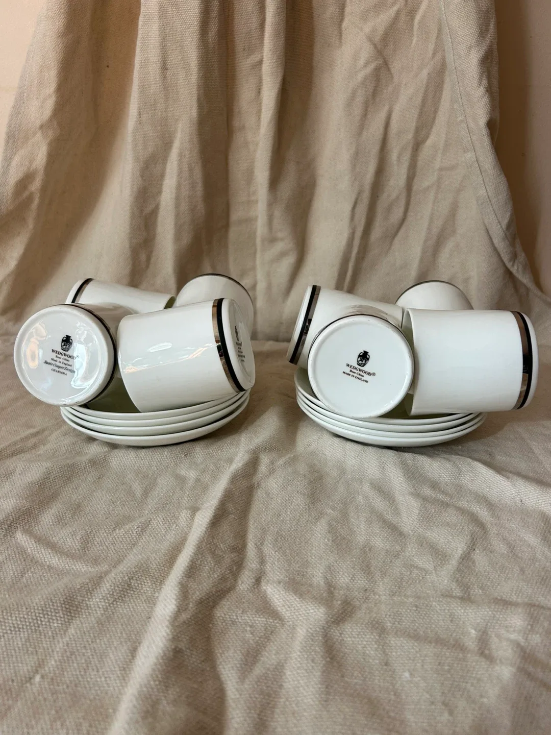 Set of 8 Wedgwood White Coffee Cups and Saucers image indicator(8)