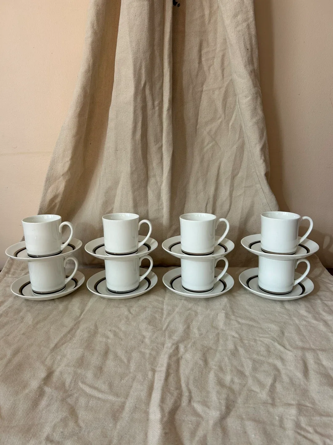 Set of 8 Wedgwood White Coffee Cups and Saucers image indicator(9)